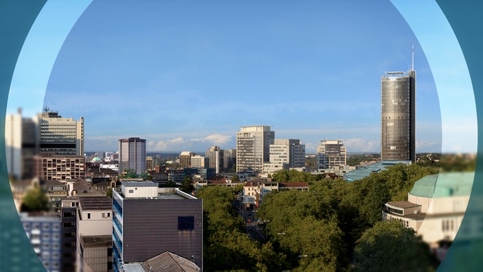 Panorama-Aufnahme von Essen, umgeben von einem runden Rahmen