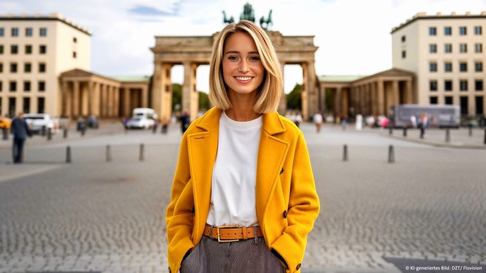 KI-Influencerin Emma vor dem Brandenburger Tor 