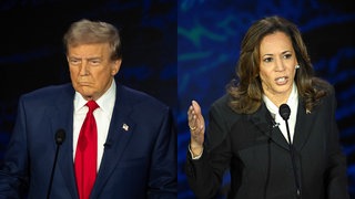 Collage: Donald Trump und Kamala Harris beim TV-Duell