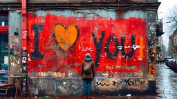 " I love you" steht als Graffiti auf einer Hauswand