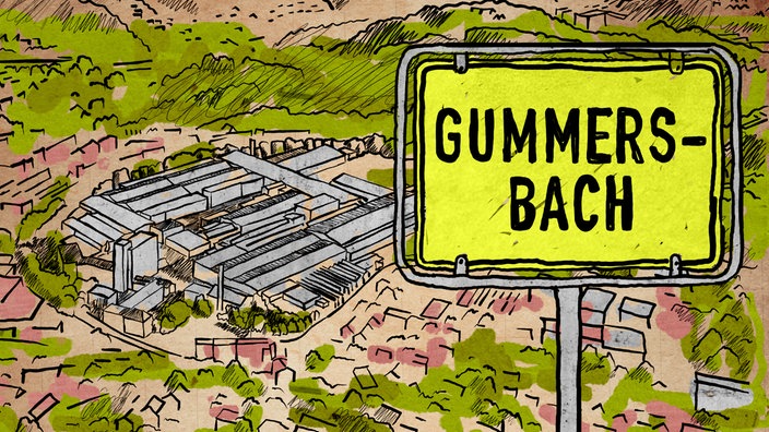 Das Beitragsbild des WDR5 Tiefenblick "Gummersbach – Glaube, Hoffnung, Liebe" zeigt eine Illustration der Stadt Gummersbach