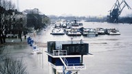 Hochwasser in Ruhrort an der Ruhrmündung im Januar, 1995