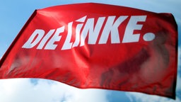 Logo Die Linke auf einer Flagge