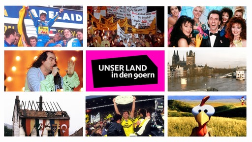 Eine Collage aus Fotos und dem Titel Unser Land in den 90ern