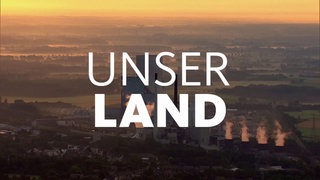 Montage: Luftaufnahme im Abendlicht, Aufschrift: Unser Land