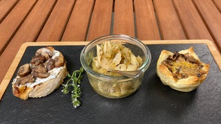 Pilztörtchen, Seitlinge mediterran und Pilz Bruschetta