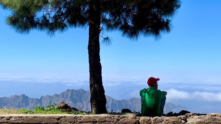 Ramon Babazadeh sitzt unter einem Baum und schaut hinab in ein Tal