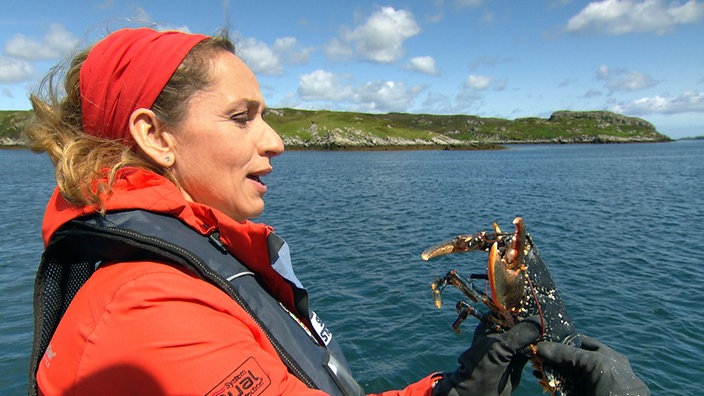 Tamina Kallert hält einen Hummer in den Händen