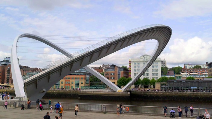 Brücke mit zwei Bögen über einen Fluss in Newcastle