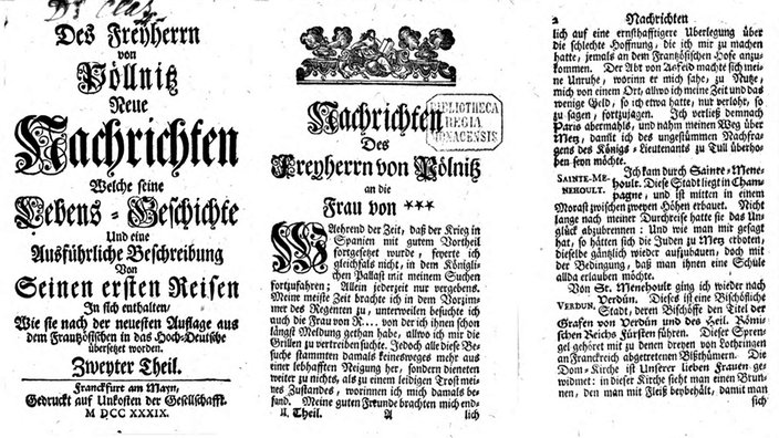 "Des Freiherrn von Pöllnitz Neue Nachrichten", Frankfurt 1739