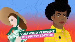 Illustration zum Hörspiel Vom Wind verweht - Die Prissy Edition. Person auf der linken Seite: Scarlett, Person auf der rechten Seite: Celeste.