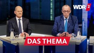 Bundeskanzler Olaf Scholz neben CDU-Chef Friedrich Merz in der Berliner Runde am Wahlabend (23.02.2025)