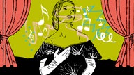 Illustration zur Sendung WDR 3 Oper: Maria Callas und ein roter Theatervorhang.