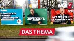 Wahlplakate zur Bundestagswahl 2025 an einer Straße in Bonn