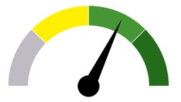 Auf einer Tacho-Grafik steht der Ausschlag auf Hellgrün