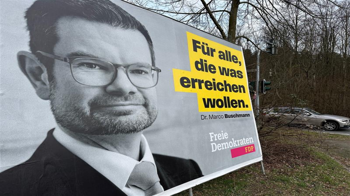 FDP Plakat von Dr. Marco Buschmann in Gelsenkirchen am 25.02.