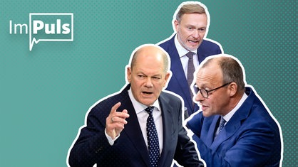 Olaf Scholz, Christian Lindner und Friedrich Merz 