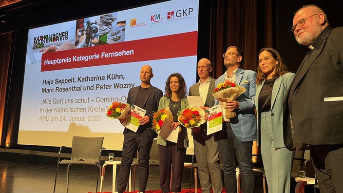 Hajo Seppelt, Katharina Kühn, Marc Rosenthal, Peter Wozny, Anne Will und Kardinal Reinhard Marx 