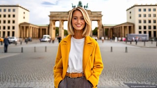 KI-Influencerin Emma vor dem Brandenburger Tor 