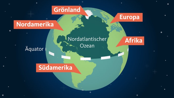 Zeichnung der Lage des Nordatlantischen Ozeans