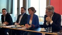 Presse-Neujahrsbrunch der NRW-SPD mit Co-Vorsitzendem Achim Post, Parteivorsitzender Sarah Philipp, Generalsekretär Frederick Cordes und Pressesprecher Lukas Günther (v.r.)