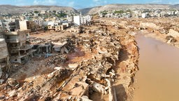 Die verwüstete Hafenstadt Darna in Libyen