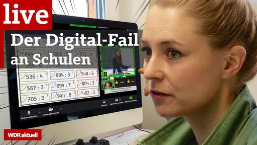 Bildmontage: Monitor und Schriftzug "Der Digital-Fail an Schulen"