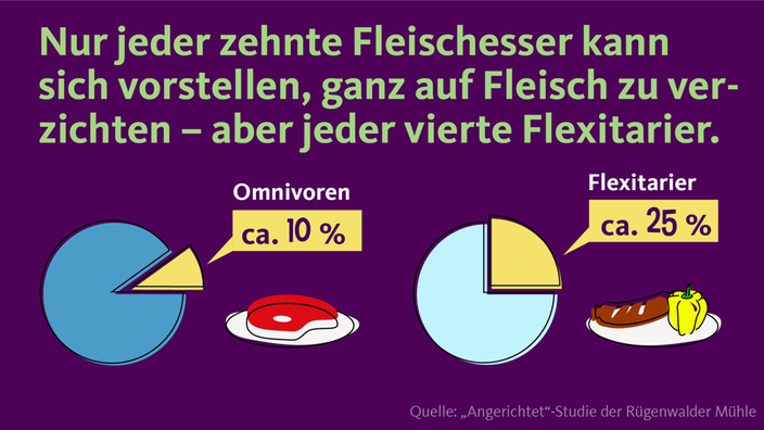 Nur jeder zehnte Fleischesser kann sich vorstellen, ganz auf Fleisch zu verzichten, aber jeder vierte Flexitarier.