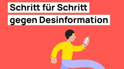 Schritt für Schritt gegen Desinformation Schriftzug