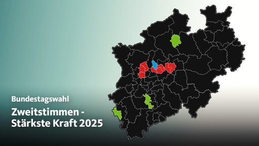 Eine Karte zeigt die Zweitstimmen der Wahlbezirke aus NRW