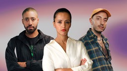 Auf dem montierten Bild sind die beiden Hosts zu sehen. Zuher Jazmati und Dominik Djialeu. Und Gast Sawsan Chebli.