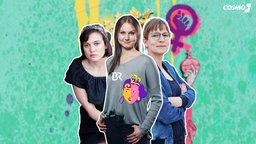 Auf der Bildmontage sind 3 Frauen zu sehen. Host Milena Straube. Und die beiden Gäste Caroline Hoffmann und Karin Becker vom BR.