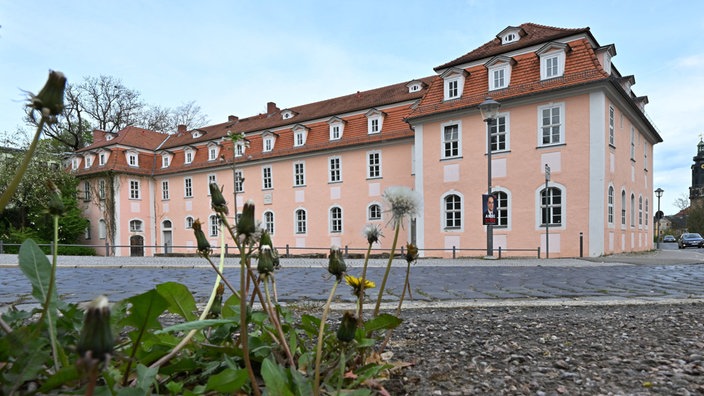 29.04.2024, Thüringen, Weimar: Das Haus der Frau von Stein in der Weimarer Innenstadt. In dem Barockgebäude wohnte einst die Freundin von Dichterfürst Goethe, Charlotte von Stein (1742-1827).