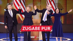 Satirische Fotomontage: Jubelnde US-Demokraten mit Köpfen von Olaf Scholz, Christian Lindner, Annalena Baerbock und Robert Habeck