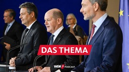 Bundeswirtschaftsminister Robert Habeck, Kanzler Olaf Scholz und Bundesfinanzminister Christian Lindner verkünden am 13.12.2023 Einzeltheiten zur Einigung im Haushaltsstreit