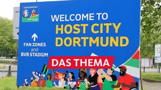 Werbeplakat und Wegweiser der Stadt Dortmund zur UEFA Euro 2024 