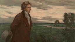 Öldruck "Beethoven als Spaziergänger" um 1890, nach einem Gemälde von Berthold Genzmer.