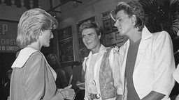 Prinzessin Diana trifft Duran Duran 1983, schwarz/weiß-Bild