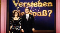 Das Moderatorenehepaar Paola und Kurt Felix steht 1989 bei "Verstehen Sie Spaß?" auf der Bühne