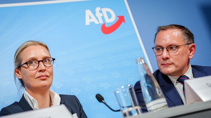 Alice Weidel (l) und Tino Chrupalla (r), AfD. Archivbild: 10.06.2024