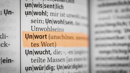 Das Wort "Unwort" ist in einem Wörterbuch mit Textmarker markiert.