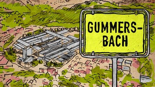 Das Beitragsbild des WDR5 Tiefenblick "Gummersbach – Glaube, Hoffnung, Liebe" zeigt eine Illustration der Stadt Gummersbach