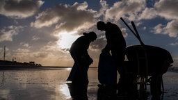 Männer beim suchen am Strand