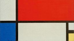 Bild des niederländischen Künstlers Piet Mondrian, Komposition in Rot, Blau und Geld, 1930. Öl auf Leinwand