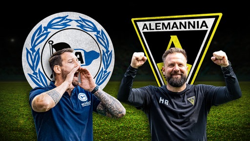 Mitch Kniat (Arminia Bielefeld) und Heiner Backhaus (Alemannia Aachen) 