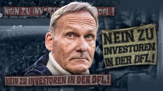 Hans-Joachim Watzke vor Protest-Plakaten (Fotomontage)