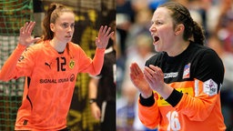 Zwei starke Torfrauen im direkten Duell: Sarah Wachter (Borussia Dortmund, l.) und Melanie Veith (HSG Blomberg-Lippe).