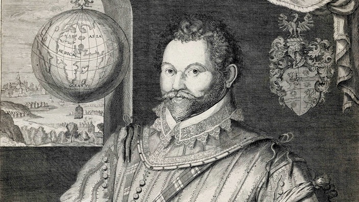 Porträt Sir Francis Drake, Stich aus 16. Jhdt.