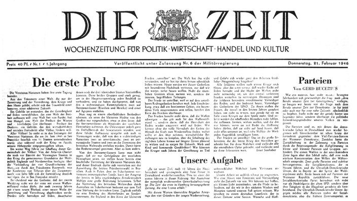 Erste Nummer der Wochenzeitschrift "Die Zeit" 