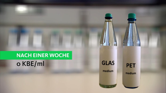 Grafik: Bakterienbelastung in Flaschen, gefüllt mit Mineralwasser, eine Woche nach Öffnung der Flasche.